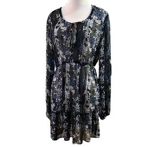 STREET ONE SHEER MINI PRINTED MOSAIC FLOWY DRESS BLUE BROWN BLACK SIZE SIZE S